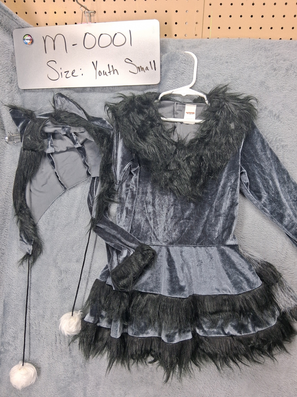 Kids Velvet Raccoon Costume Dress with Hood - Gray/Black